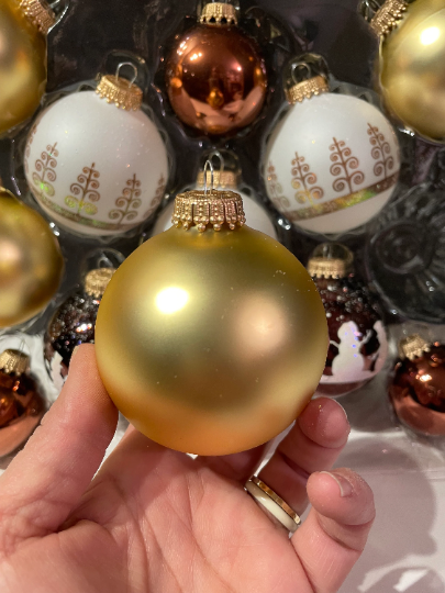 Vintage Krebs Frosted, Gold, and Copper Christmas Ornaments