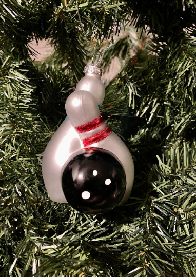 Bowling Pins and Ball Glass Christmas Ornament