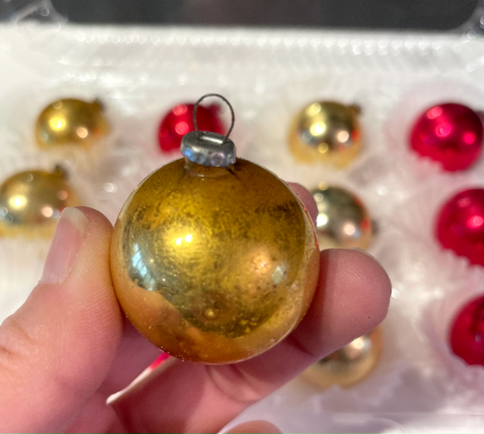 Vintage 1920s Red and Gold Christmas Ornaments