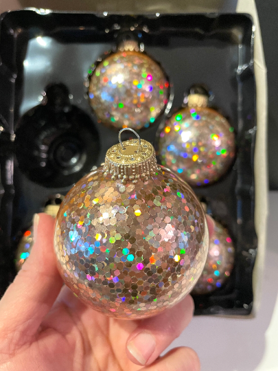 Vintage Krebs Gold Glitter Christmas Ornaments