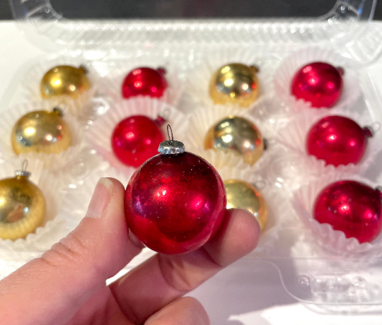 Vintage 1920s Red and Gold Christmas Ornaments