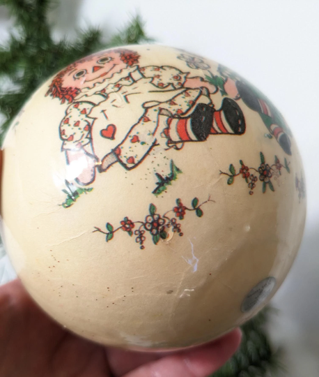 Vintage 1977 Memory Balls Decoupage Raggedy Ann and Andy Christmas Ornament