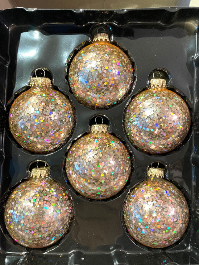 Vintage Krebs Gold Glitter Christmas Ornaments