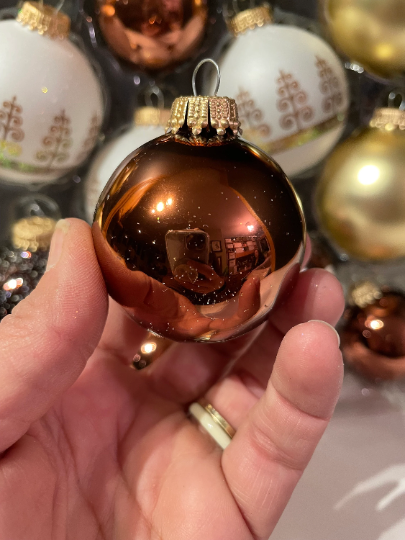 Vintage Krebs Frosted, Gold, and Copper Christmas Ornaments