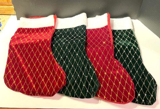 Red and Green Diamond Pattern Christmas Stockings