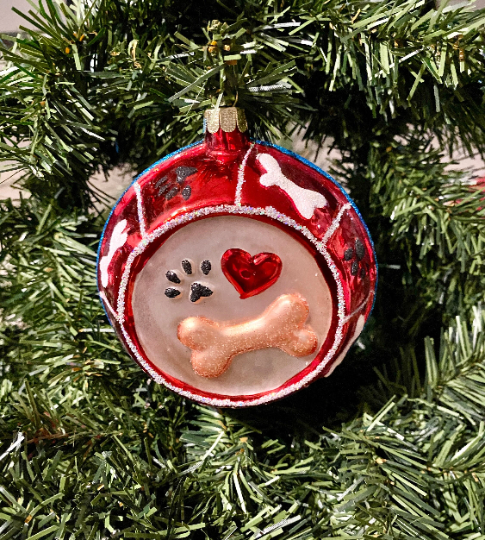 Dog Bowl Glass Christmas Ornament