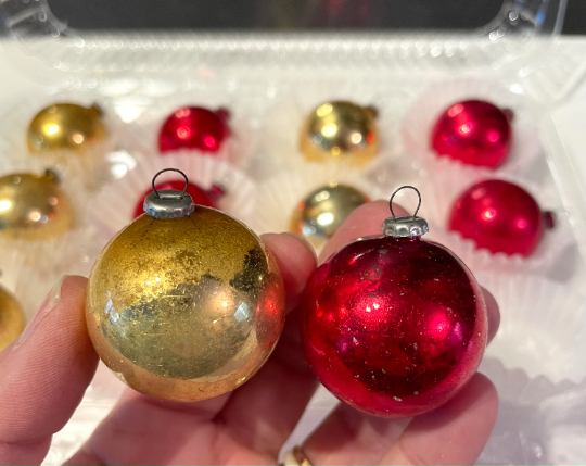 Vintage 1920s Red and Gold Christmas Ornaments