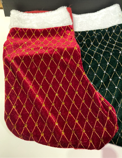 Red and Green Diamond Pattern Christmas Stockings