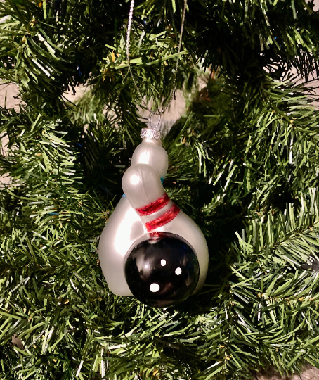 Bowling Pins and Ball Glass Christmas Ornament