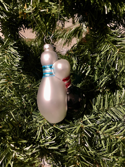 Bowling Pins and Ball Glass Christmas Ornament