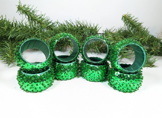 Christmas Green Sequin Napkin Rings