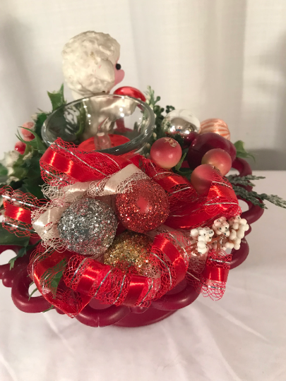 Vintage Lamb Christmas Centerpiece with Candle