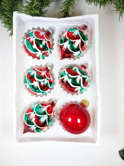 Vintage Red & Green Christmas Ornaments