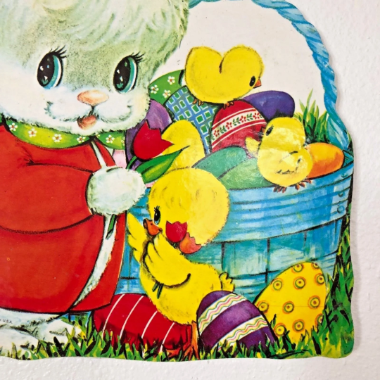 Vintage 1960s Wooden Die Cut Easter Basket Wall Hanging