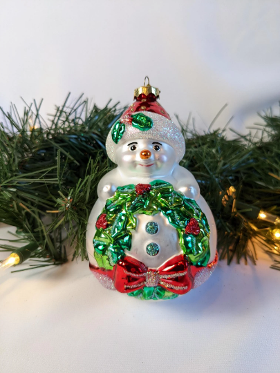 Snowman with Wreath Retired Old World Christmas Ornament