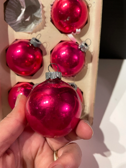 Vintage Hot Pink Shiny Brite Christmas Ornaments