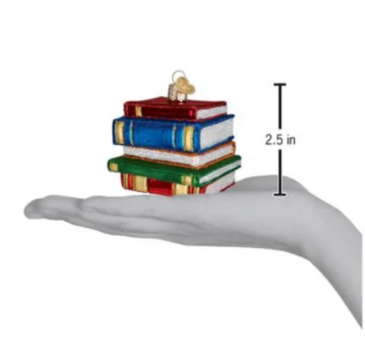 Stack of Library Books Glass Blown Glass Tree Ornament by Old World Christmas
