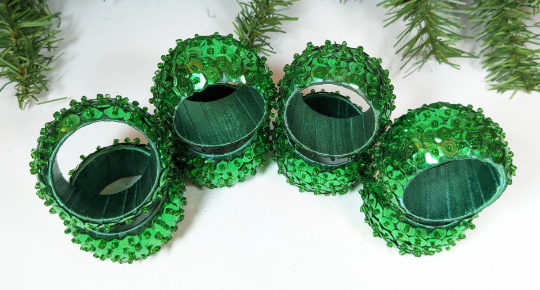 Christmas Green Sequin Napkin Rings