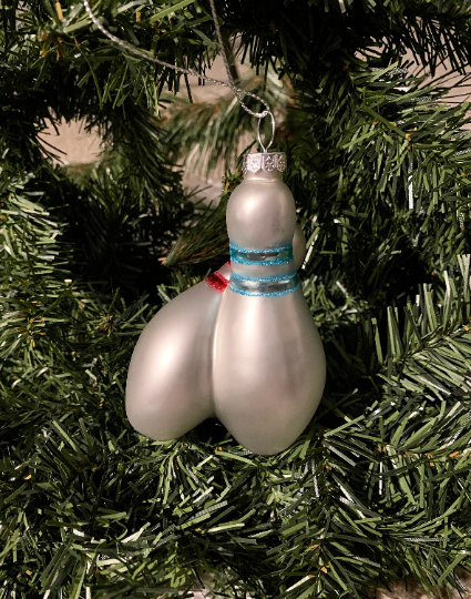 Bowling Pins and Ball Glass Christmas Ornament