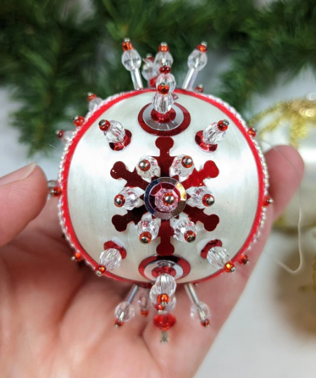 Vintage Small Beaded Pushpin Christmas Ornament