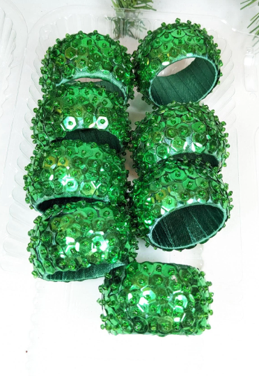 Christmas Green Sequin Napkin Rings