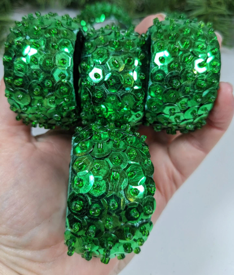 Christmas Green Sequin Napkin Rings