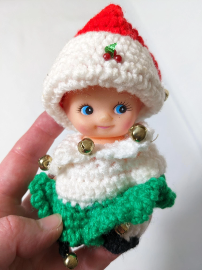 Vintage Crocheted Christmas Kewpie Doll