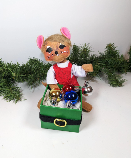 Whimsy Mouse with Ornaments Hand Made Annalee Christmas Doll