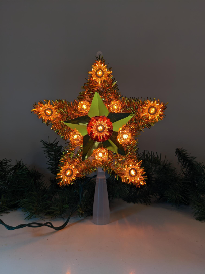 Gold Tinsel Star Light Up Christmas Tree Topper