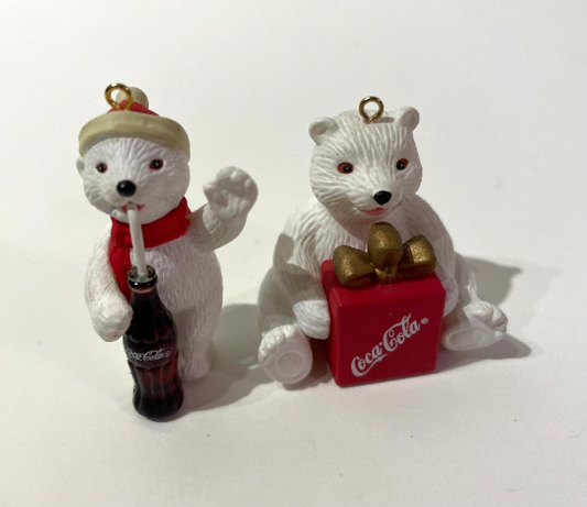 Vintage 1998 Coca Cola Polar Bear Christmas Ornaments