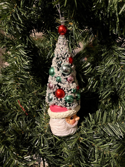 Santa Head Mug with Bottlebrush Christmas Tree Ornament