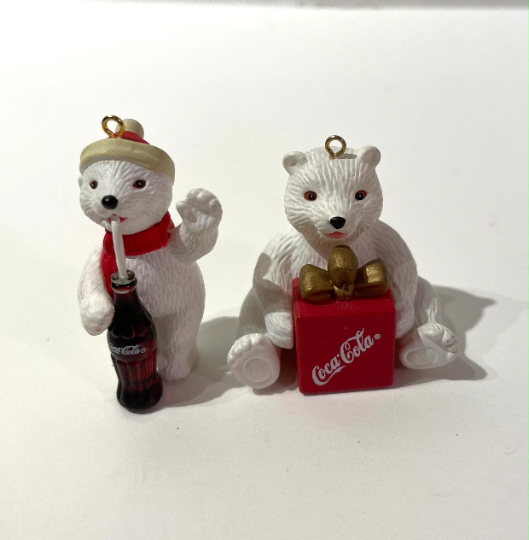 Vintage 1998 Coca Cola Polar Bear Christmas Ornaments