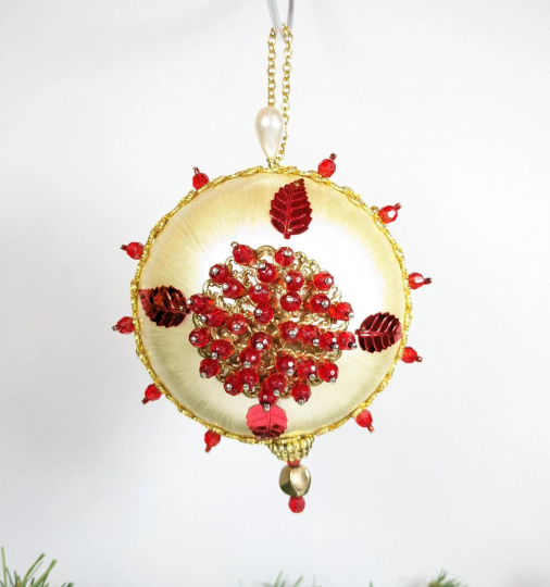 Vintage Beaded Pushpin Christmas Ornament