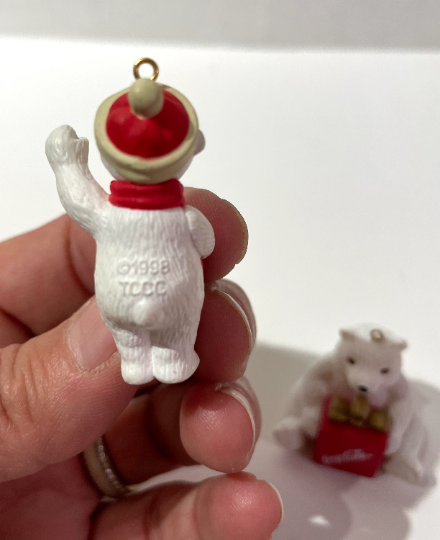 Vintage 1998 Coca Cola Polar Bear Christmas Ornaments