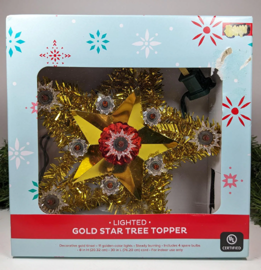 Gold Tinsel Star Light Up Christmas Tree Topper