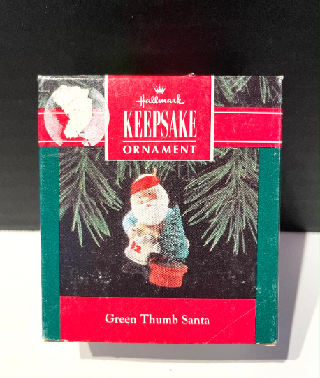 Vintage 1992 Hallmark Green Thumb Santa Christmas Ornament