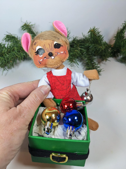 Whimsy Mouse with Ornaments Hand Made Annalee Christmas Doll