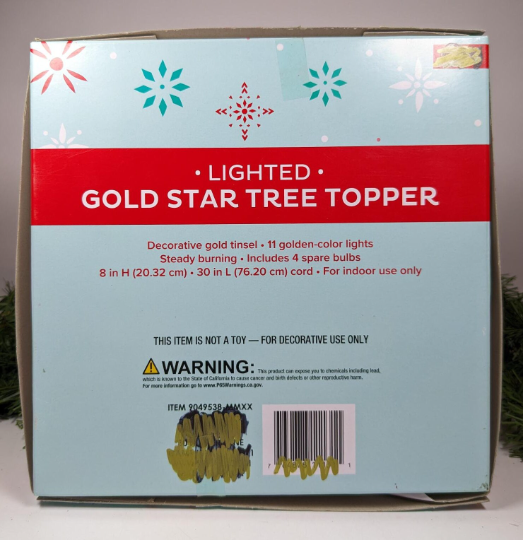 Gold Tinsel Star Light Up Christmas Tree Topper