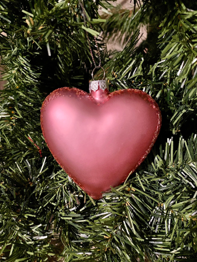 Mom Pink Heart Glass Christmas Ornament