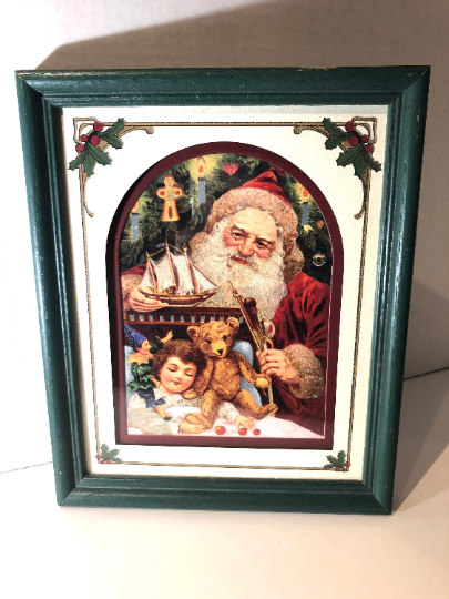 Vintage Framed Old World Christmas Santa