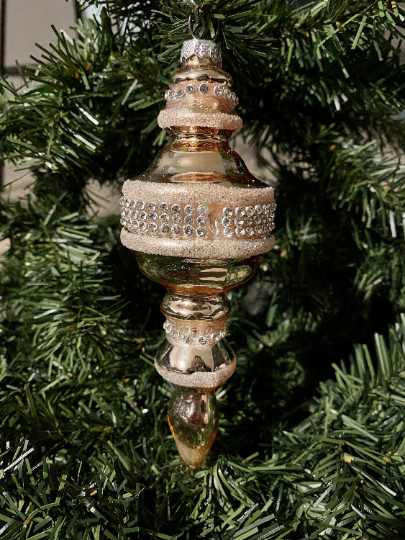 Gold Glitter Glass Finial Christmas Ornament