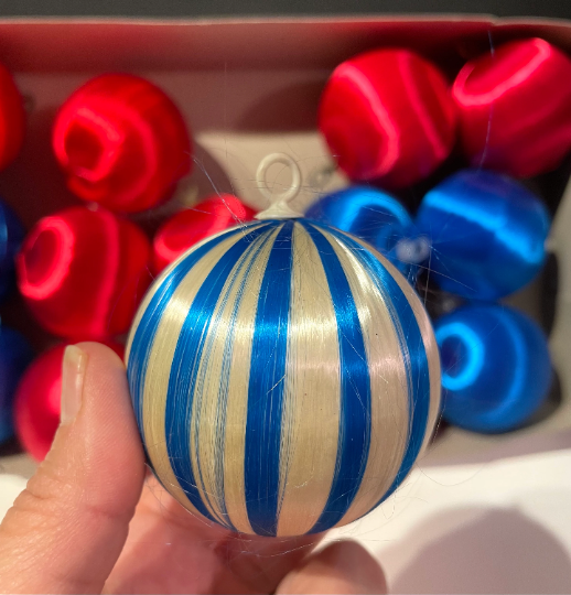 Red and Blue Satin Christmas Ornaments