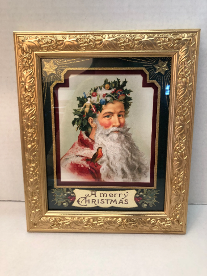Vintage Framed Old World Christmas Santa