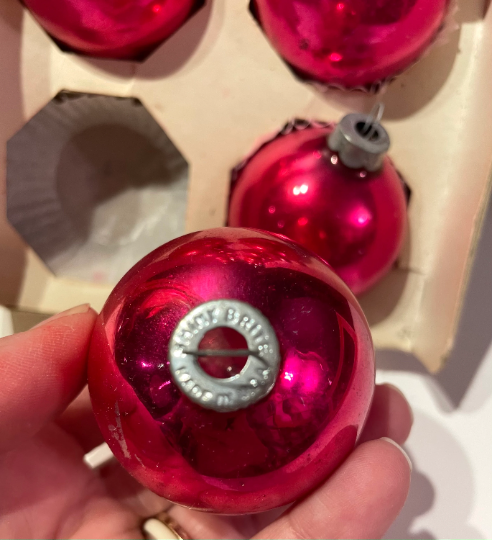 Vintage Hot Pink Shiny Brite Christmas Ornaments