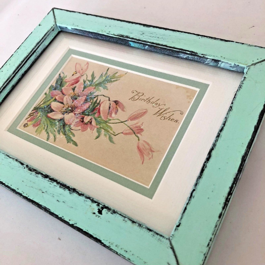 Vintage Framed 1907 Birthday Wishes Card