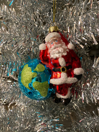 Santa Claus Save The Earth Glass Christmas Ornament