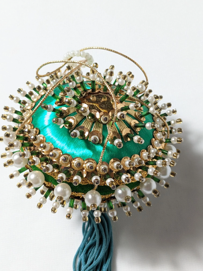 Green Vintage Beaded Pushpin Christmas Ornament