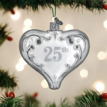 Old World Christmas 25th Anniversary Heart Glass Ornament