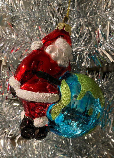 Santa Claus Save The Earth Glass Christmas Ornament