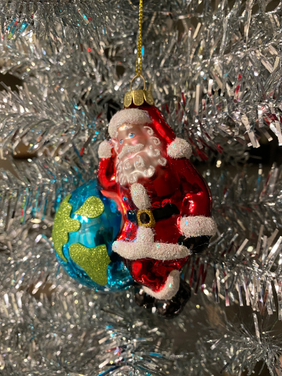 Santa Claus Save The Earth Glass Christmas Ornament